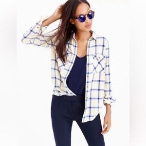 J.Crew Cream & Blue Checkered Shirt Size 12